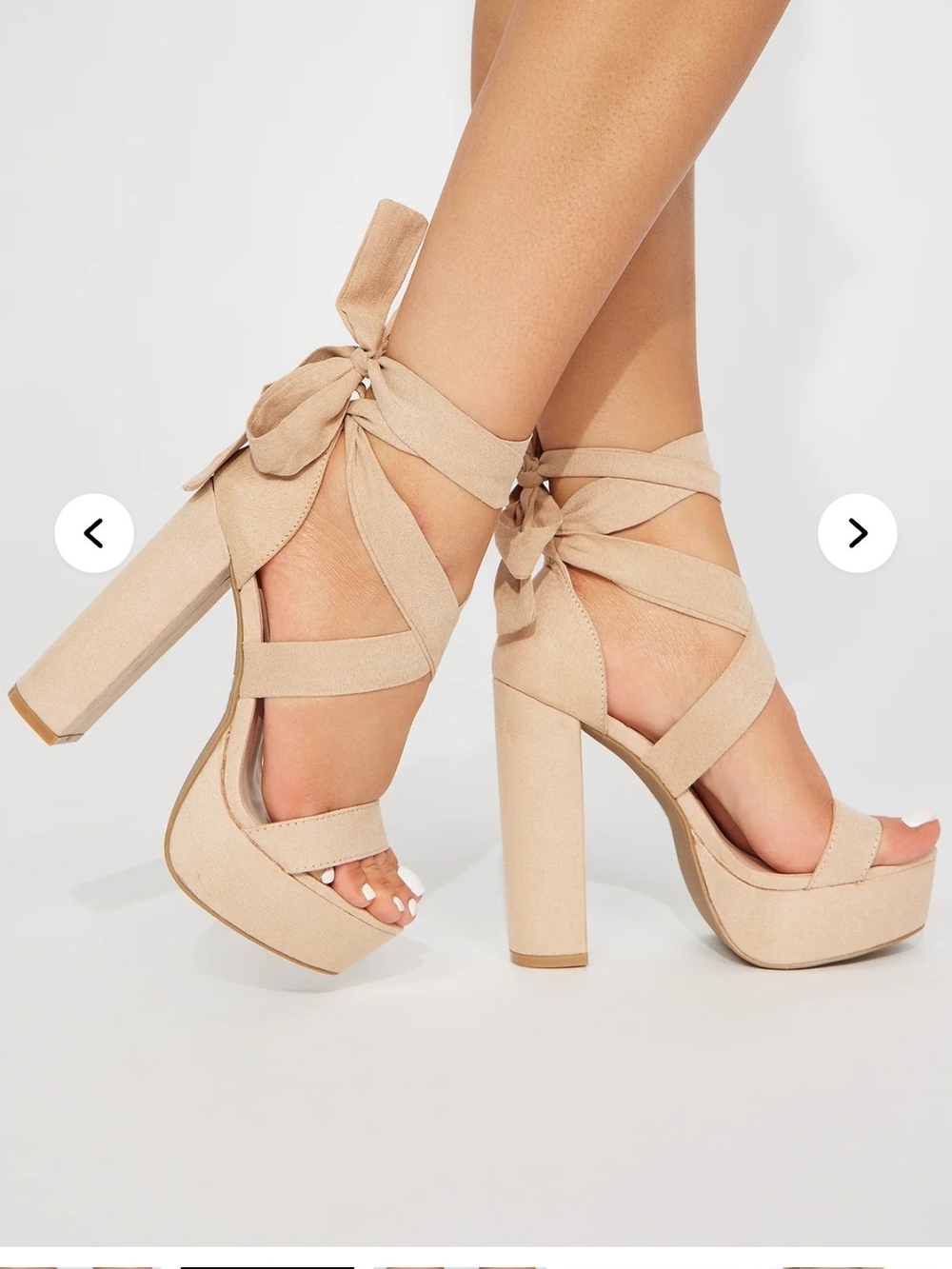 Fashion Nova Nude Lace-Up Platform Block Heels